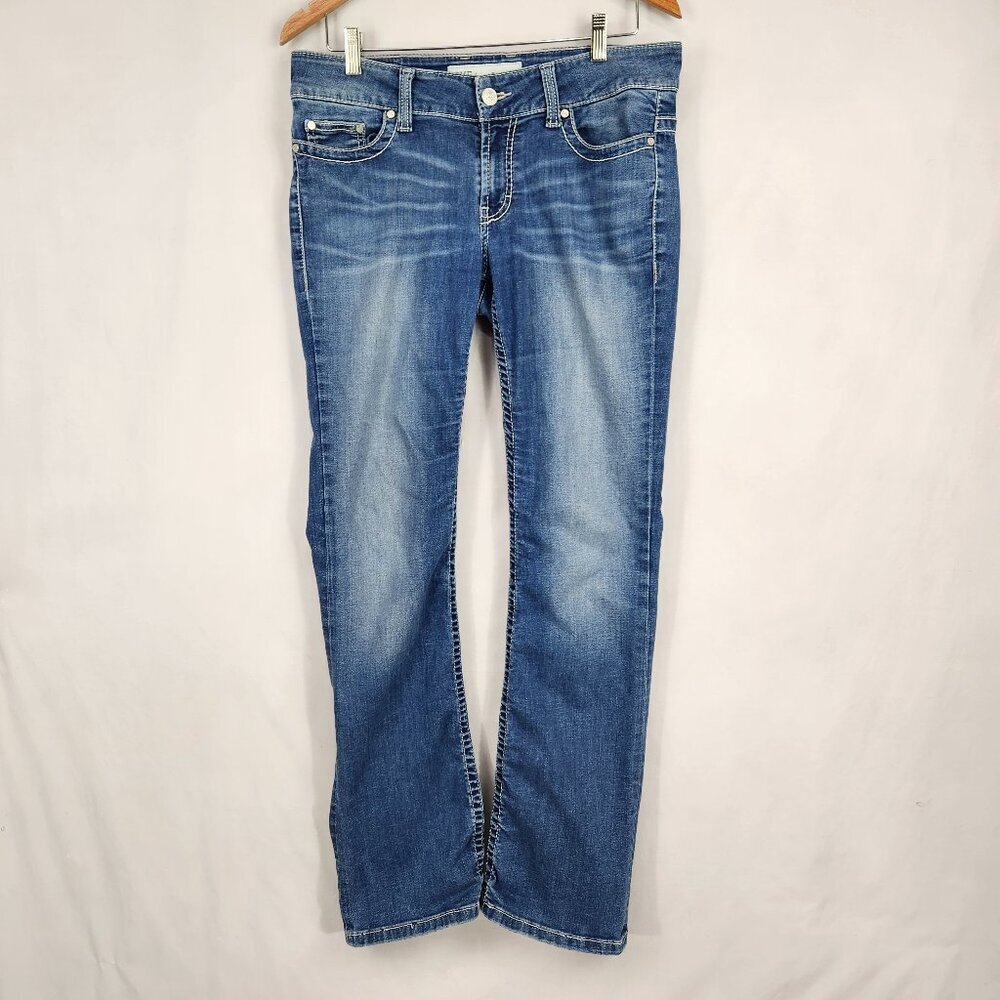BKE Payton Jeans Women 30L Blue Boot Denim Western Y2K Low Rise Distressed